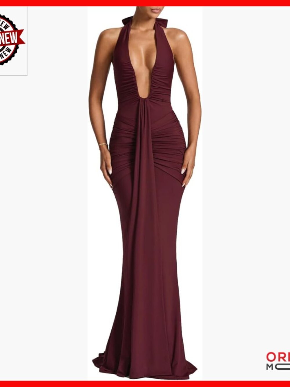 Sleeveless Halter Maxi Dress Deep V Neck Ruched Formal Gown Cocktail Evening